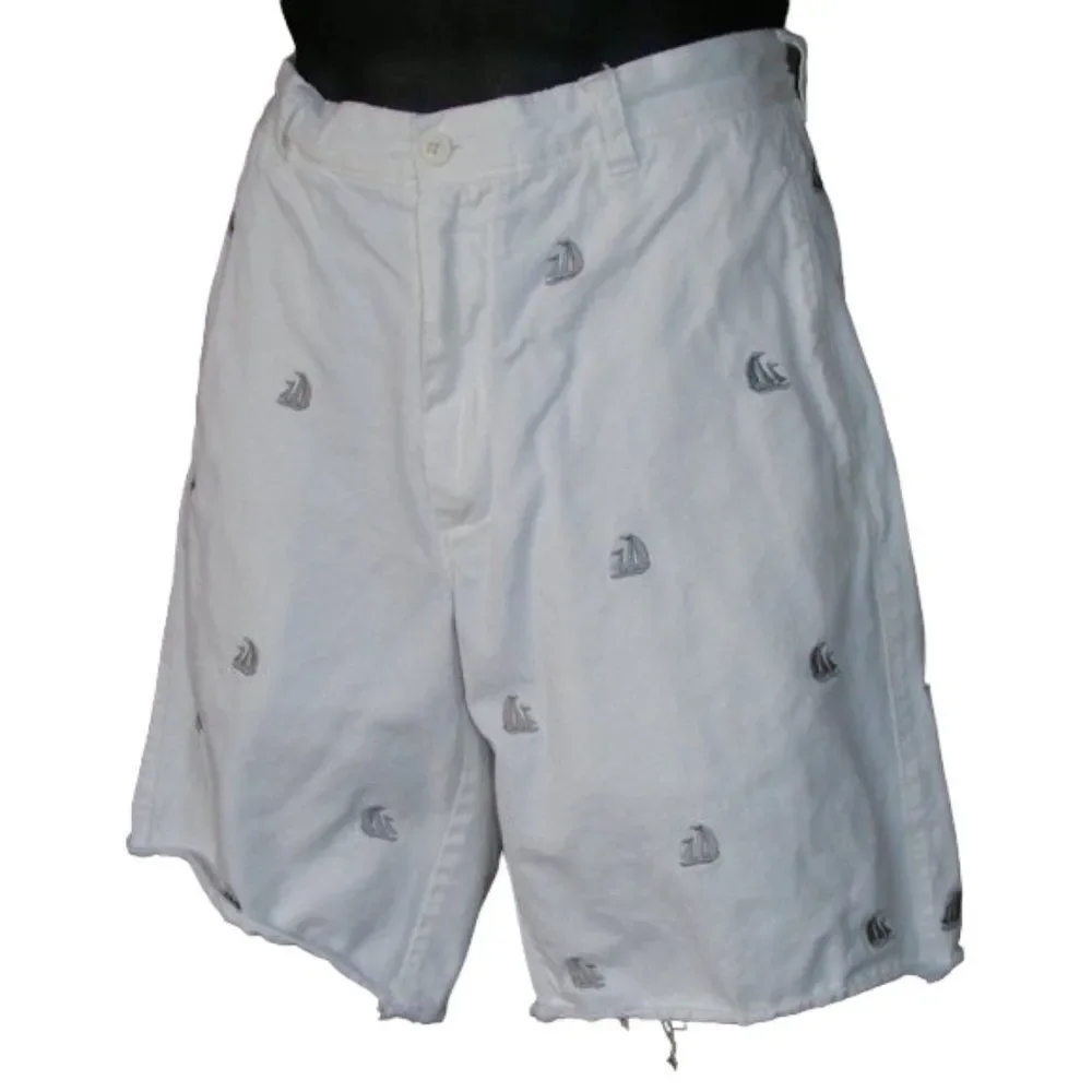 J.CREW Shorts, 31W, Off White, Sailboats, Cut-off, Broken In Regular Fit, Cotton